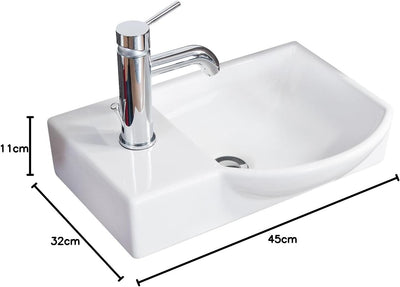 FACKELMANN Waschbecken rechts Gäste-WC / Waschtisch aus Keramik / Masse (B x H x T): ca. 45 x 10,5 x