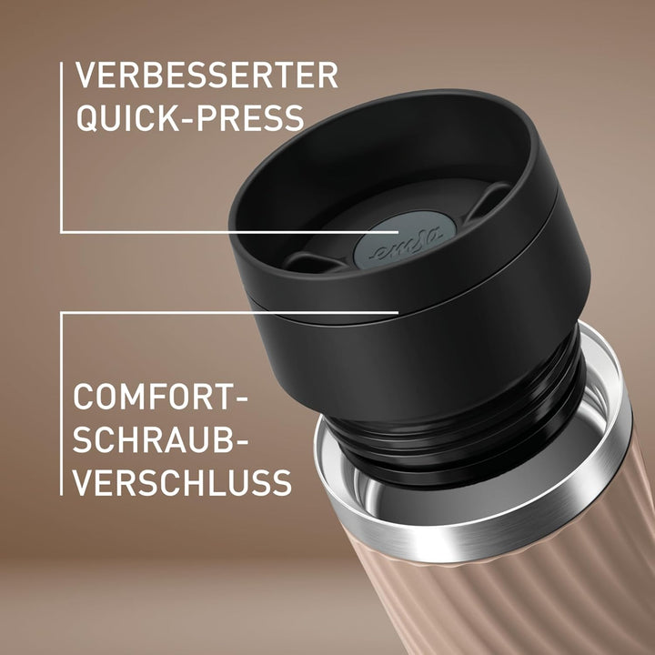 Emsa Travel Mug Classic Twist Isolierbecher 0,36 Liter, Comfort-Schraubverschluss, Quick-Press, ausl