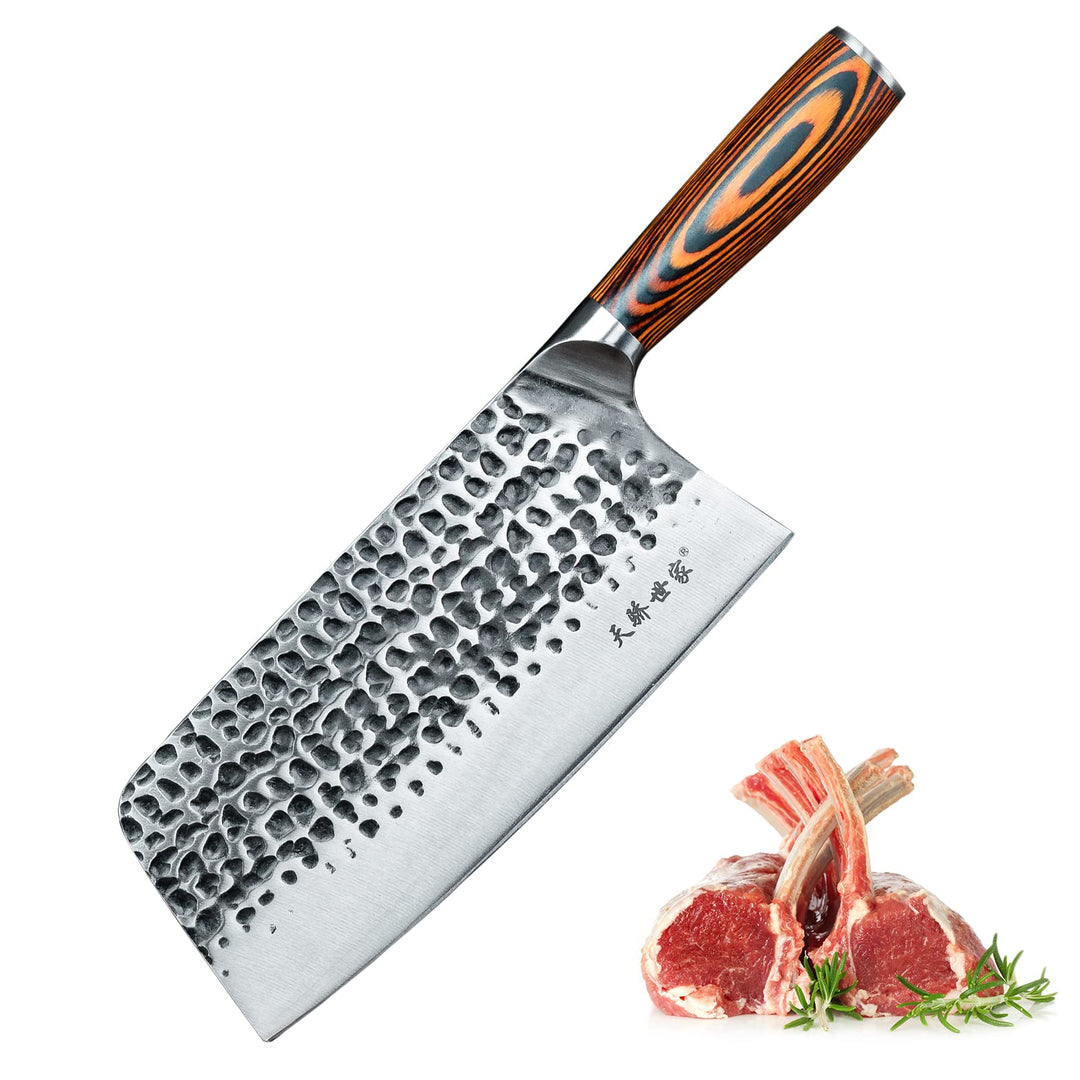 TJ POP Hackmesser Chinesisches Kochmesser Professionelles 21cm, Scharfer Full-Tang Fleischerbeil, 50