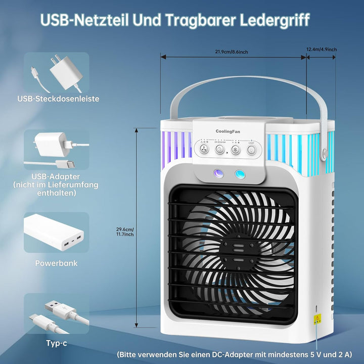 Klimaanlage Mobil, 4-in-1-Mobile Klimageräte mit Fernbedienung/3 Geschwindigkeiten/3 Nebelmodi/1200-