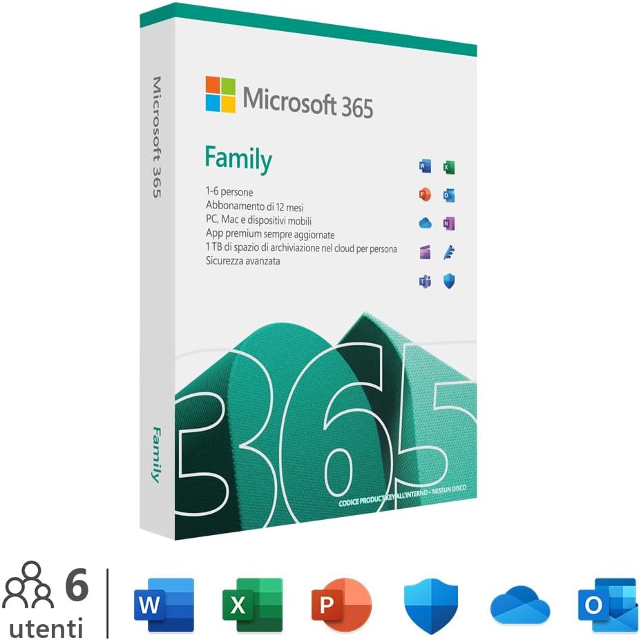 Microsoft 365 Family | 12 Monate, bis zu 6 Nutzer | Word, Excel, PowerPoint | 1TB OneDrive Cloudspei