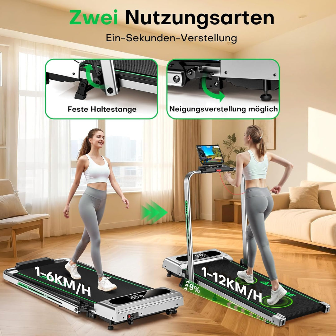 Laufband für Zuhause, 5 in 1 Walking Pad, 12km/h Klappbar Laufband mit 9% Steigung, 2.75HP bürstenlo