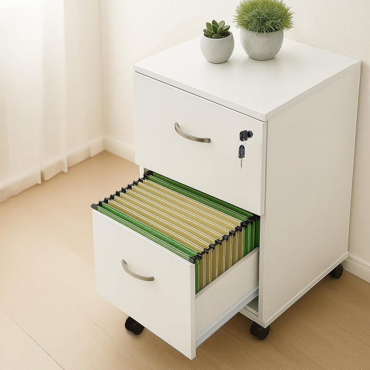 Relaxdays Rollcontainer, 2 Schubladen mit Hängeregister, HxBxT: 72 x 43 x 46 cm, abschliessbarer Akt