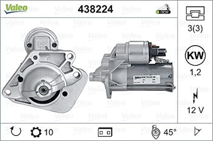 VALEO 438224 Starter Nennleistung: 1,2 kW Stop & Start: NO Zähnezahl: 10 zähne Spannung: 12 V Drehri