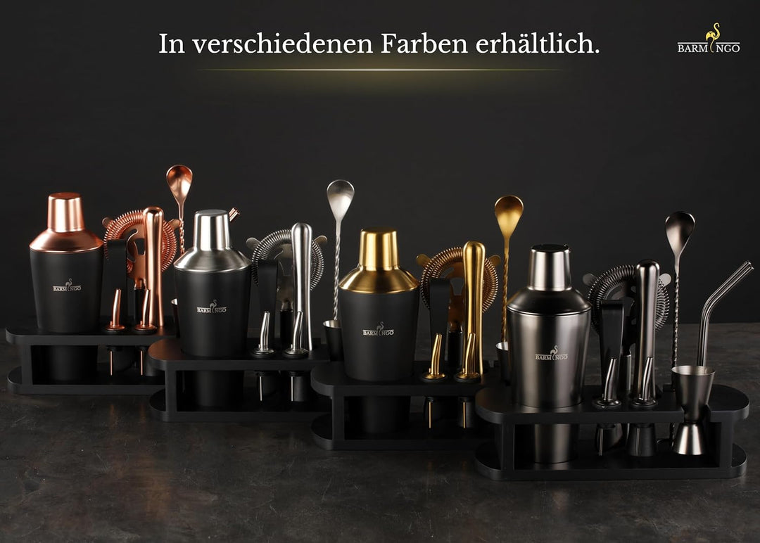 BARMINGO® Edelstahl Cocktail Set 11tlg. – 700 ml Cocktail Shaker Set mit Ständer und Bar Zubehör, Co