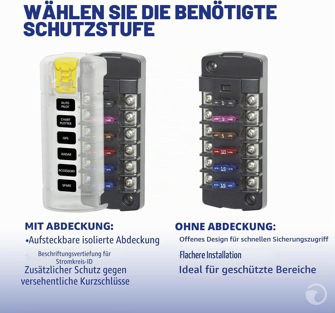 Blue Sea Systems ST Flachsicherungsblock 6 Schaltkreise, Ind, mit Abdeckung, 6 Schaltkreise, Ind, mi