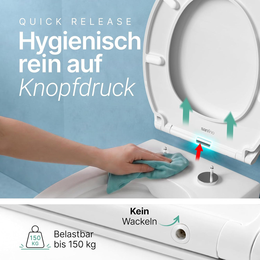 SANFINO® Premium WC Sitz mit Absenkautomatik oval – 5 Jahre Garantie – TÜV geprüfter WC Sitz mit Sch