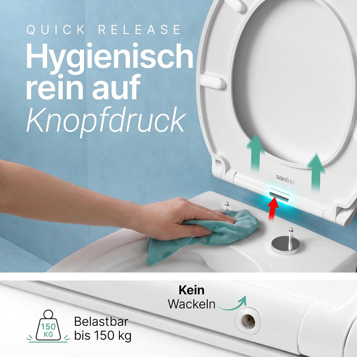 SANFINO® Premium WC Sitz mit Absenkautomatik oval – 5 Jahre Garantie – TÜV geprüfter WC Sitz mit Sch