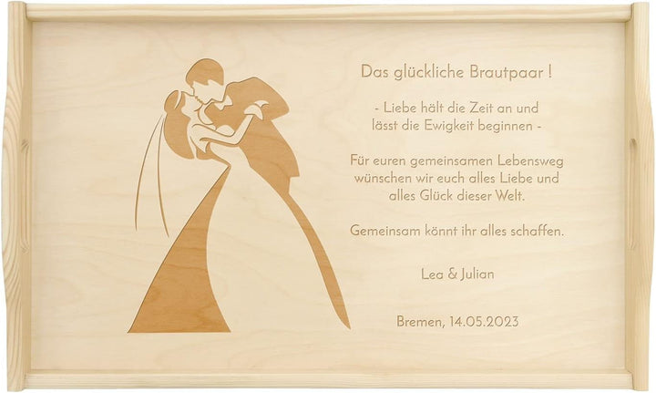 Maverton Serviertablett mit Gravur - für Zwei - Tabletttisch mit Griffen - klappbare Beine - erhöhte