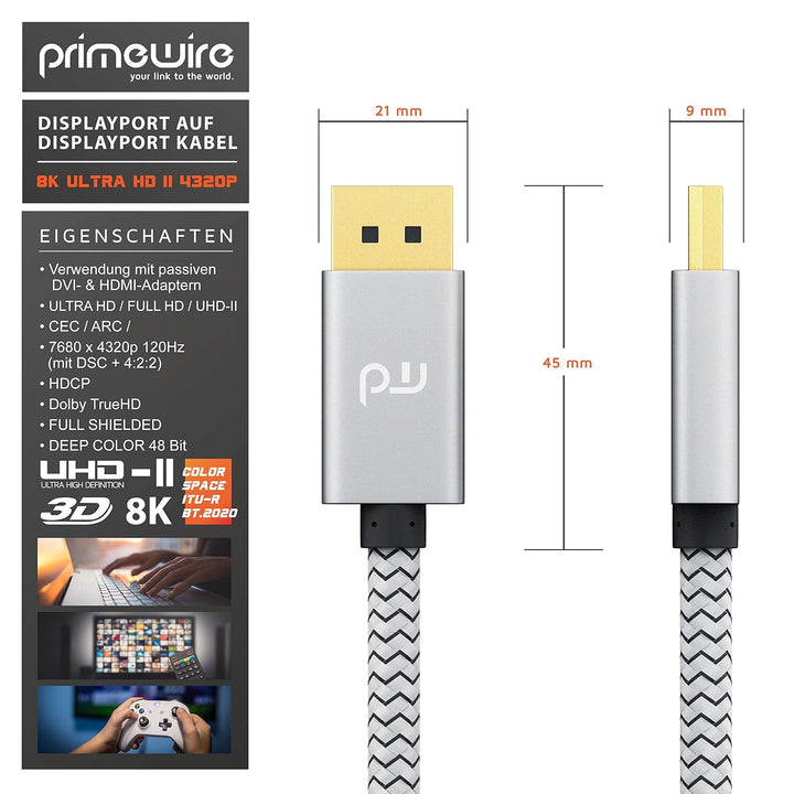 CSL – 5x 8k Premium DisplayPort Kabel - 1m - DP 1.4 zu DP 1.4-8k @ 60 Hz 4k @ 120 Hz – UHD II - bis