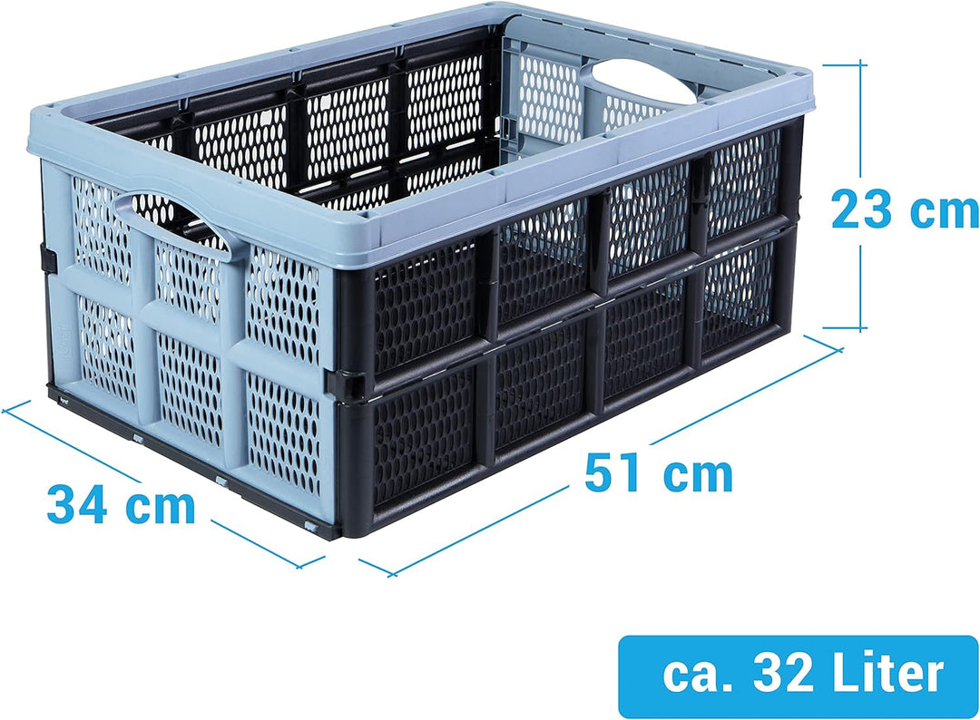 Klappbox Einkaufskorb Aufbewahrungsbox Transportbox faltbar 32 Liter 3 Stück, Farbe:Mehrfarbig sorti