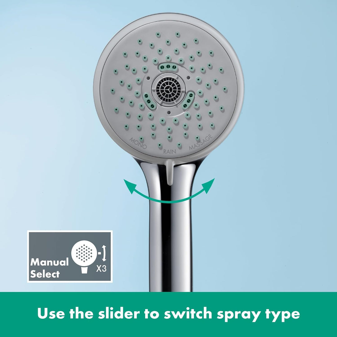 hansgrohe wassersparender Duschkopf Croma 100, Sparduschkopf, Duschbrause, 3 Strahlarten, Chrom 3 wa