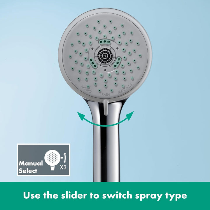 hansgrohe wassersparender Duschkopf Croma 100, Sparduschkopf, Duschbrause, 3 Strahlarten, Chrom 3 wa