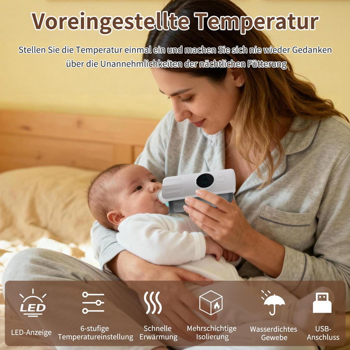 Flaschenwärmer Baby Unterwegs, 6 Temperaturstufen Drahtloses Milchwärmer mit LED Temperaturdisplay,