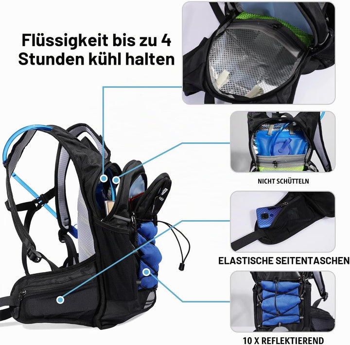 BBAIYULE® Trinkrucksack, isolierter Trinkrucksack mit 2 l BPA-freier Wasserblase, für Laufen, Wander