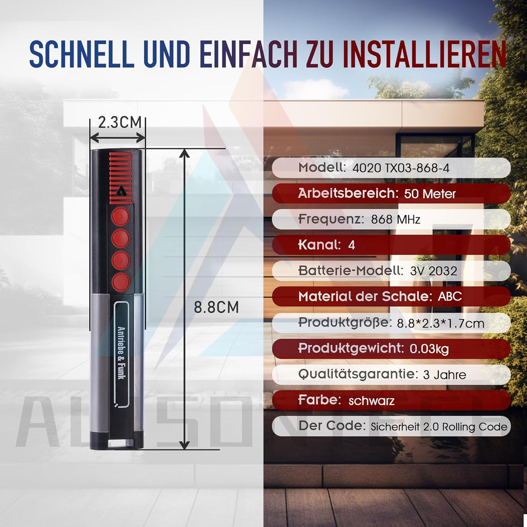 2 x 4020 TX03-868-4, 4868 MHz Handsender Handbuch, Top Originalqualität. 100% kompatibel mit 4026, S