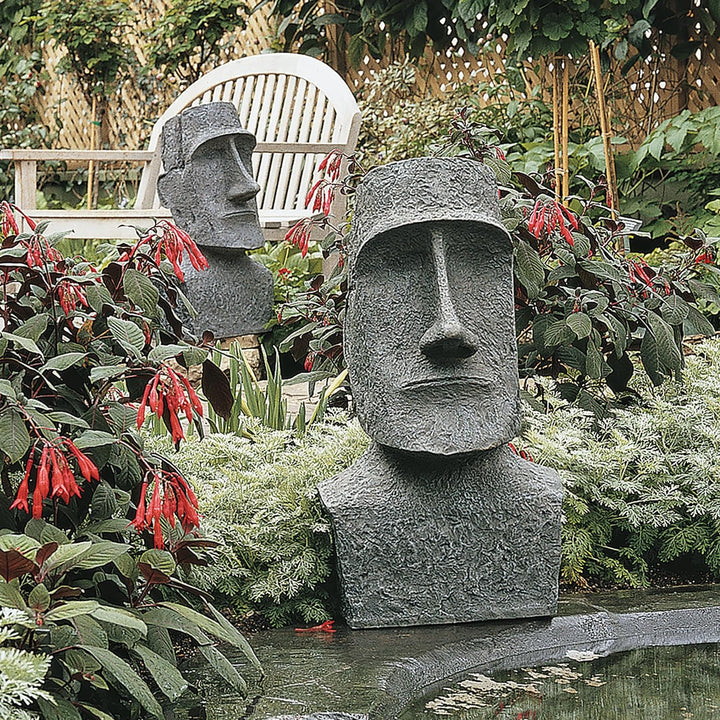 Design Toscano Osterinsel Ahu Akivi Moai Monolith Gartenstatue, Polyresin, steingrau, 33 x 31,8 x 62