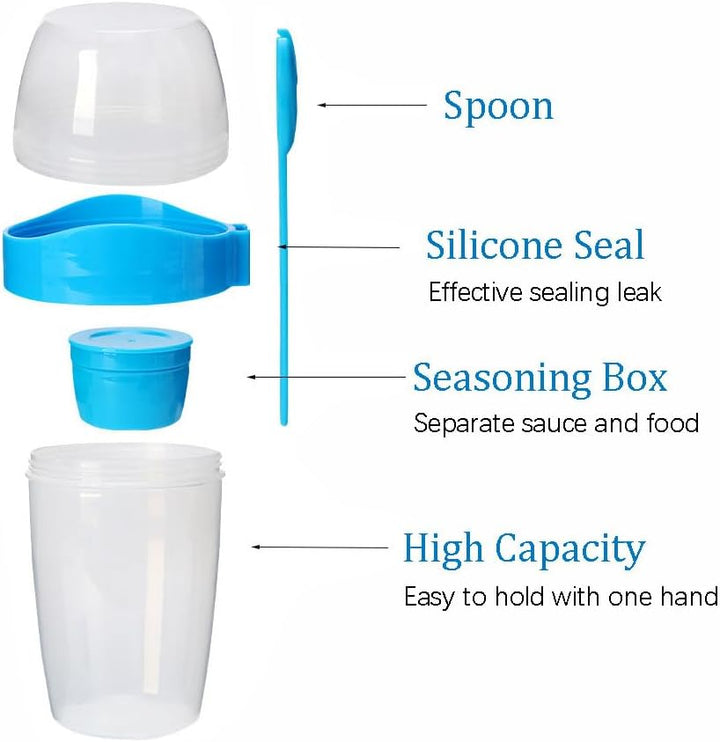 LSRVNM 2 Stück Müslibecher To Go 870ml, Jogurtbecher mit Löffel und Deckel, Salatbecher Yoghurt to G
