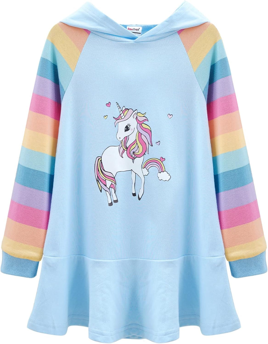 TiaoBug Mädchen Kapuzenpullover Langarm Sweatkleid mit Kapuze Einhörner Aufdruck Hoodie Cartoon Top