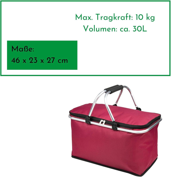 Novaliv Einkaufskorb faltbar Thermokorb mit Kühlfunktion 30 Liter WEINROT Isolierkorb mit gepolstert