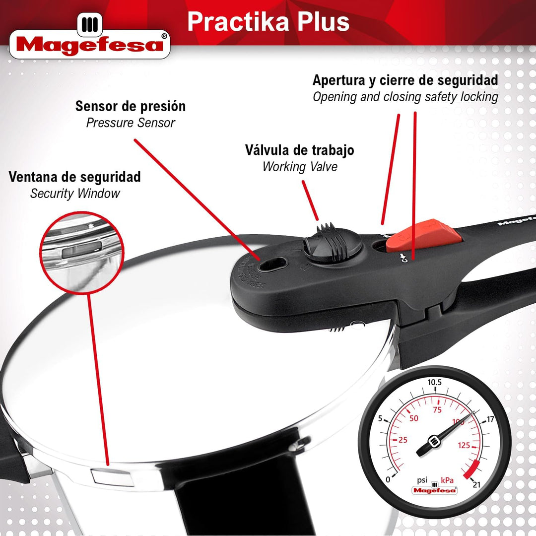 M MAGEFESA 01OPPRAPL06 MAGEFESA 01OPPRAPL06-Schnellkochtopf Modell Practika Plus, Edelstahl, (6L) UK