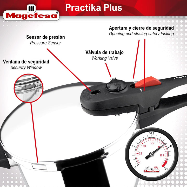 M MAGEFESA 01OPPRAPL06 MAGEFESA 01OPPRAPL06-Schnellkochtopf Modell Practika Plus, Edelstahl, (6L) UK