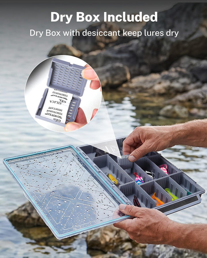 Gonex Köderboxen Angeln 2er-Pack, Wasserdichte Angelboxen mit Verstellbaren Fächern, Transparente Tr
