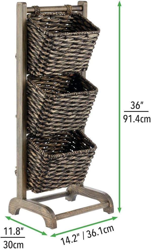 mDesign Regal mit Körben – dekoratives Standregal inklusive 3 Körben – Korbständer aus Holz und Hyaz