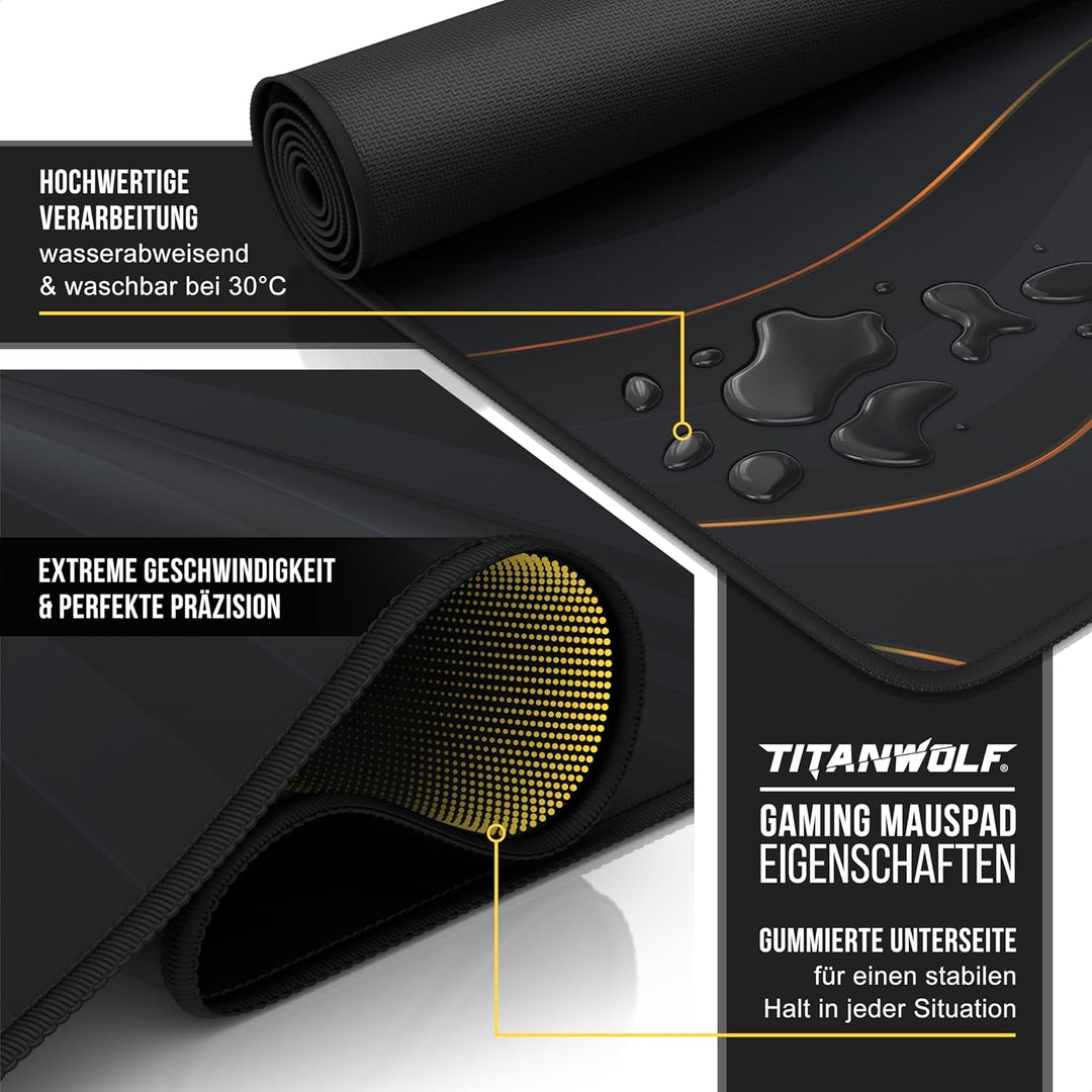 TITANWOLF - XXL Speed Gaming Mauspad 900 x 400mm - XXL Mousepad - Tischunterlage Large Size - verbes