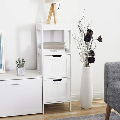 Mondeer Badezimmerschrank, Badkommode mit 2 Schubladen verstellbar modern für Badezimmer, Weiss