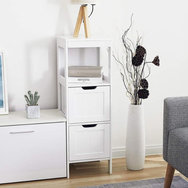 Mondeer Badezimmerschrank, Badkommode mit 2 Schubladen verstellbar modern für Badezimmer, Weiss