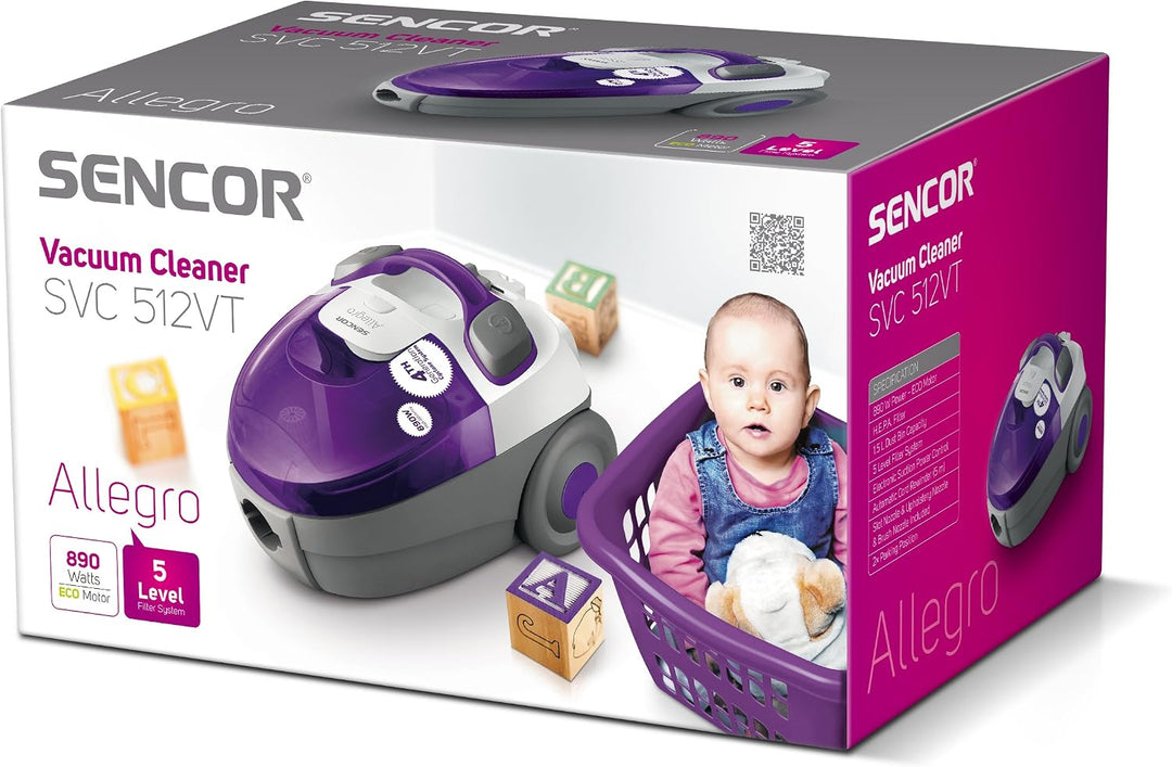 SENCOR SVC 512VT-EUE2 Staubsauger ohne Beutel (700 Watt, ECO Motor) grau / lila
