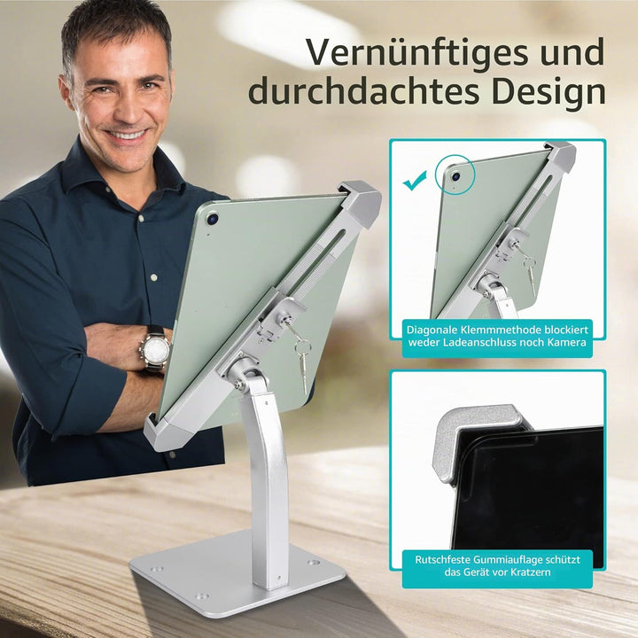 Tischhalterung Tablet Diebstahlsicherung, Kiosk Tablet Stand mit Schloss, Anti Diebstahl Desktop Tab
