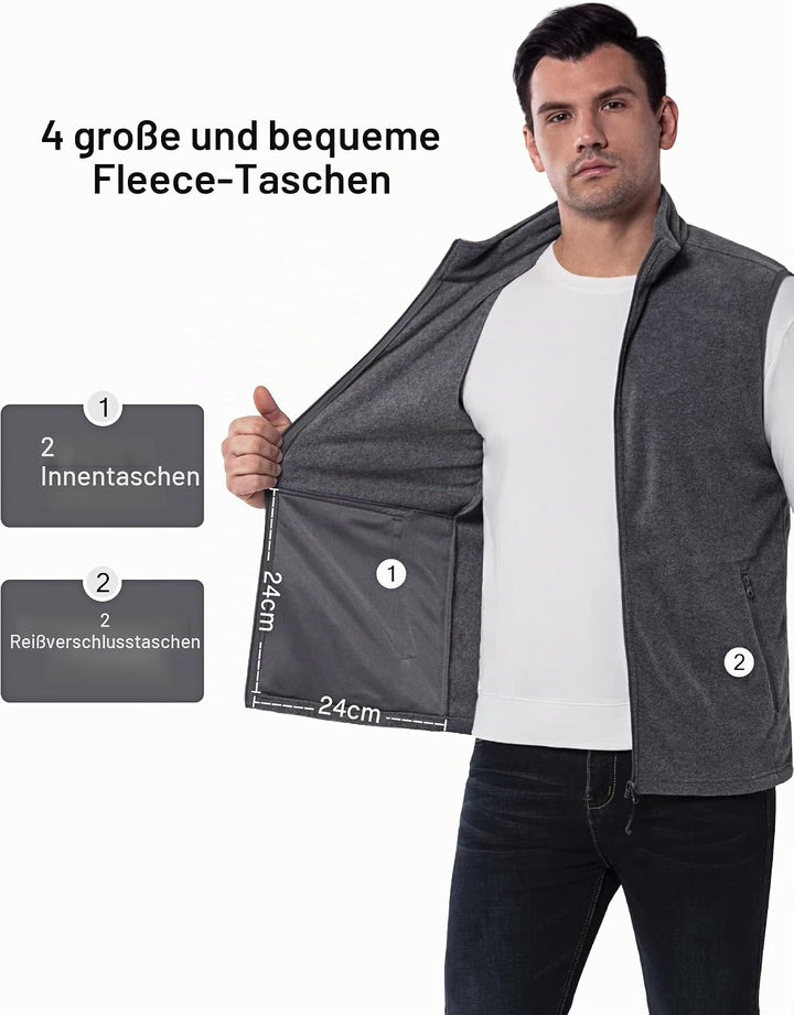 33,000ft Herren Fleece Weste Jacke Standkragen Ultraleicht Outdoor Ärmellose Fleecejacke Gilets Tops