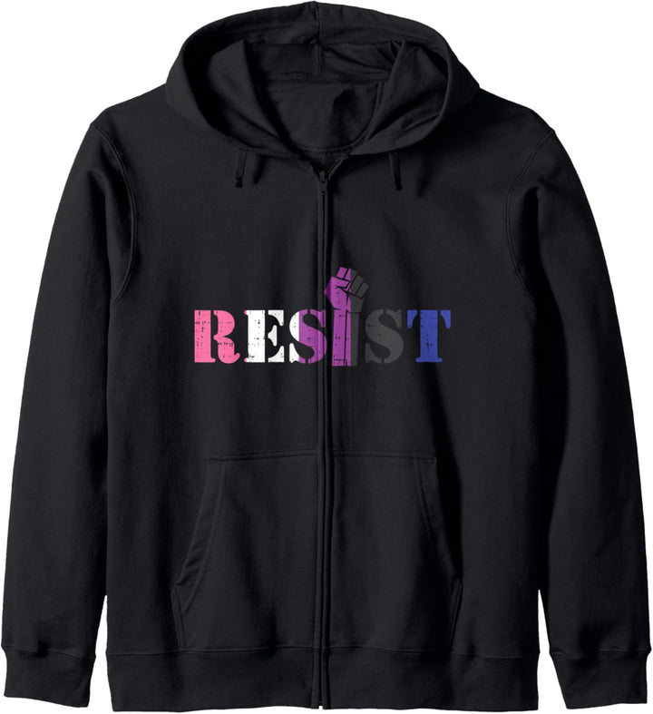Resist Raised Fist Protest LGBTQ Genderfluid Flag Non-Binary Kapuzenjacke