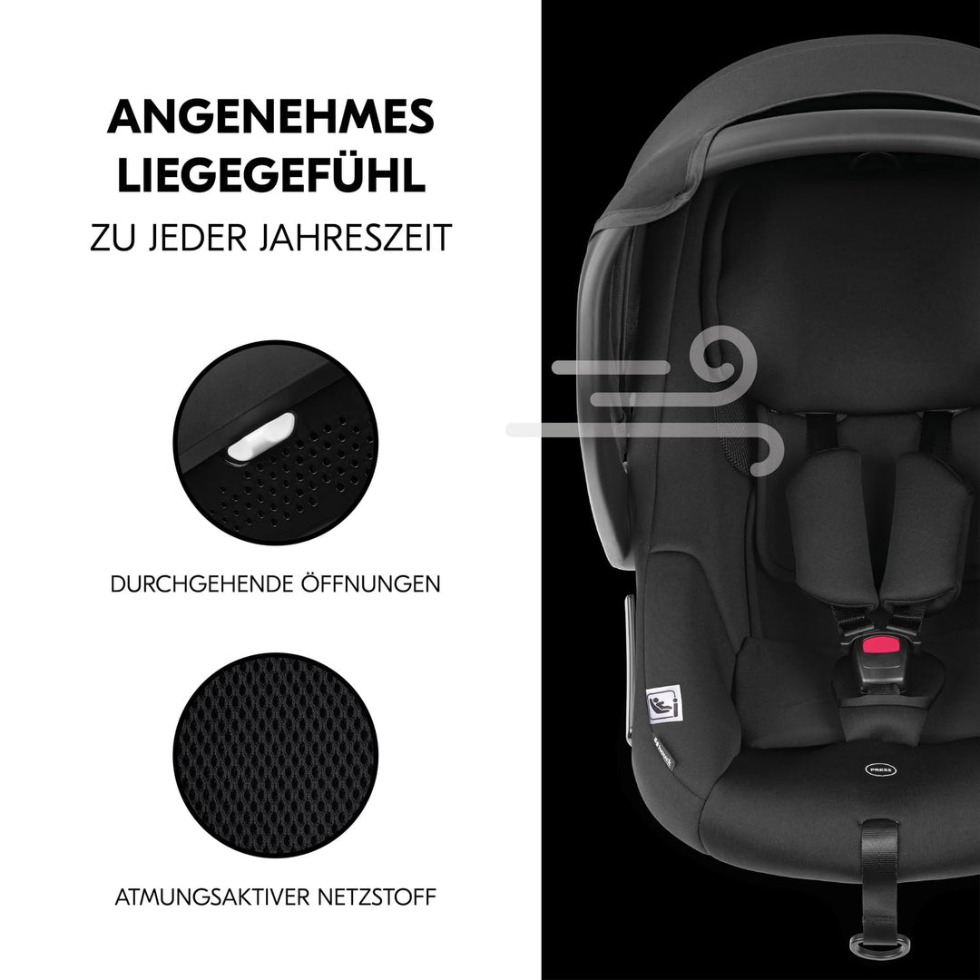 hauck Drive N Care, Schwarz - i-Size Babyschale ab Geburt für Babys mit Körpergrösse von 40-87 cm in