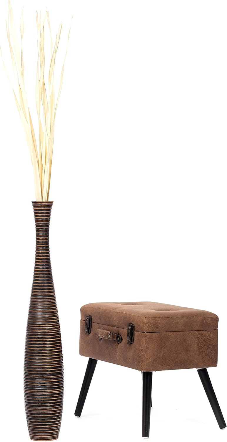 Leewadee Grosse Bodenvase für Dekozweige hohe Standvase Design Holzvase, Holz, 90 cm, Braun 90 cm Br