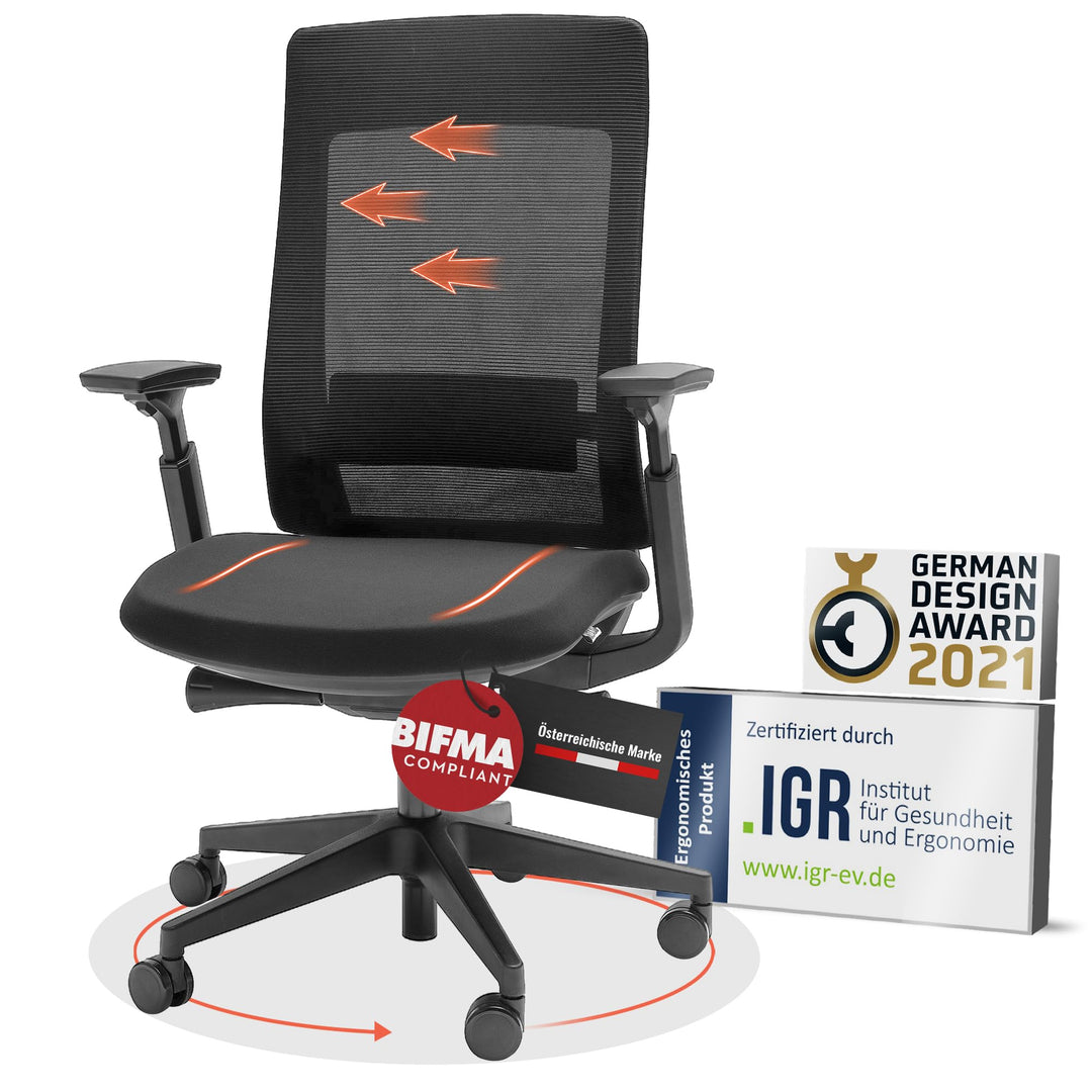 Yaasa Chair Essential Bürostuhl Ergonomisch, Schreibtischstuhl für gesunde Körperhaltung, Lordosenst