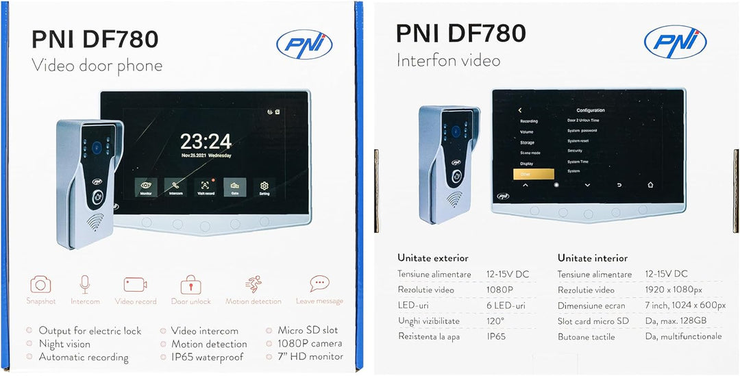 PNI DF780 Video-Gegensprechanlage mit 1 Monitor, 7-Zoll-1080p-Touchscreen, Kartensteckplatz, IP65 un