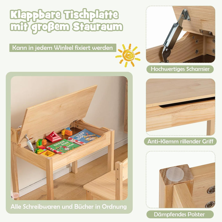 DREAMADE Schreibtisch Kinder mit Stuhl, Schülerschreibtisch aus Holz, Jugendschreibtisch, Kindertisc