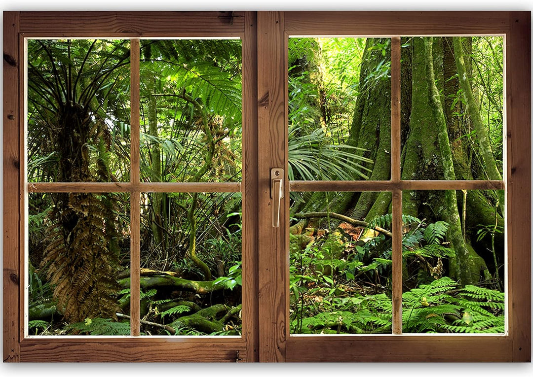 Febby Vlies Leinwandbild XXL Geschlossenes Fenster 3D-Illusion 120x80 cm Wandbild Kunst Bilder Schla