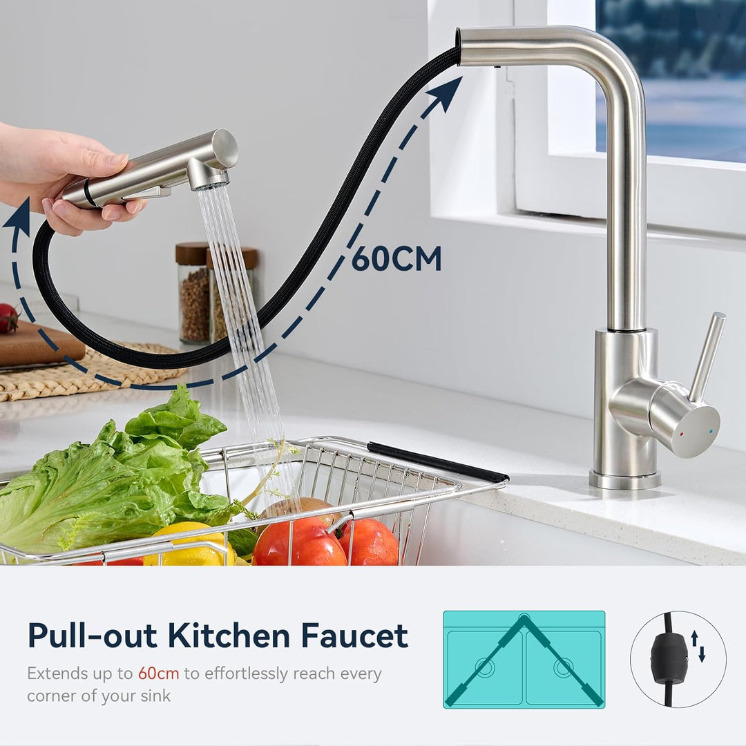 Wasserhahn Küche Ausziehbar, Küchenarmatur mit Brause 2 Modus, Hochdruck Mischbatterie Spültischarma