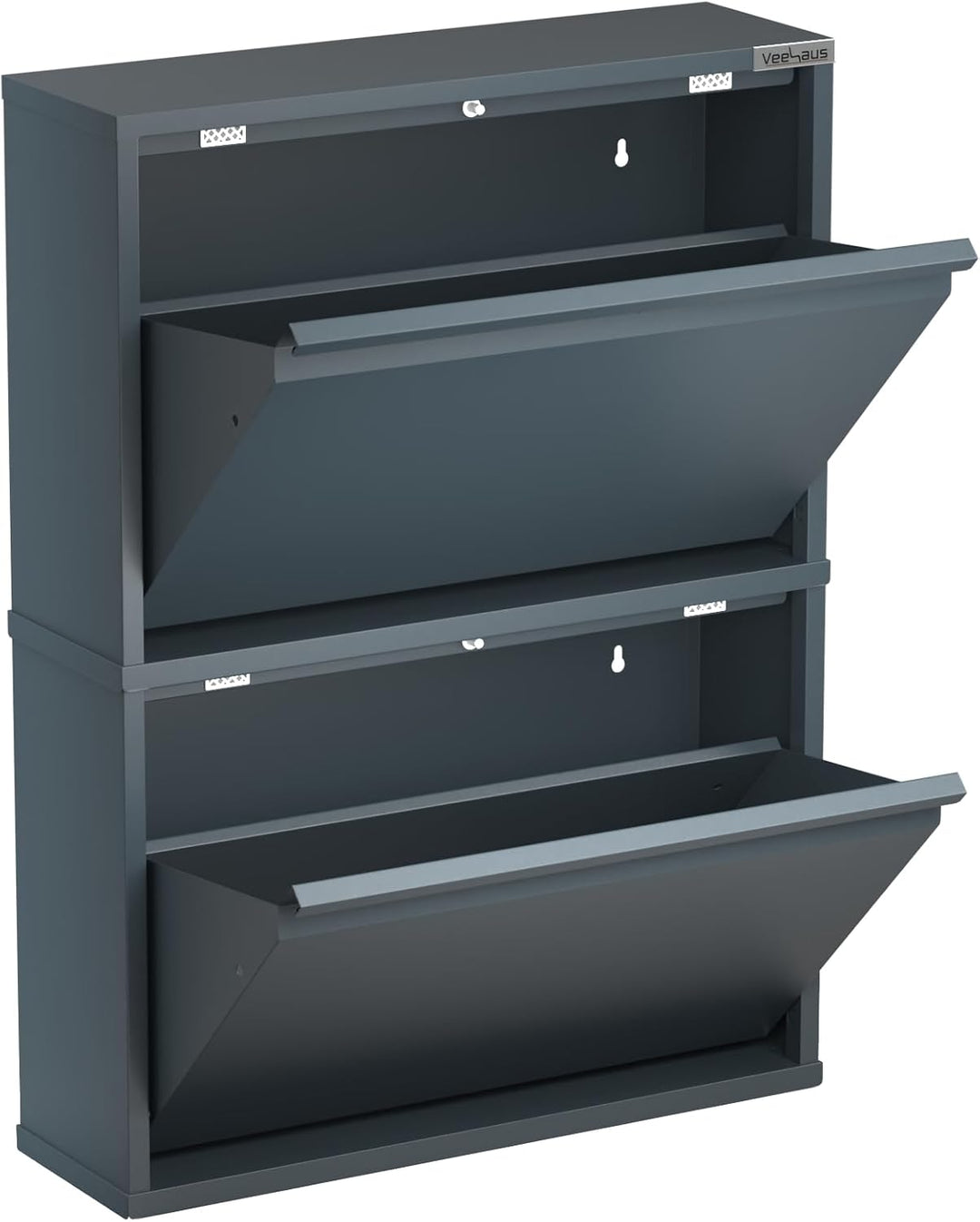Schuhregal, schmal, hoch, Schuhschrank, mit magnetischem Deckel, Wandmontage, aus Metall (Graublau,