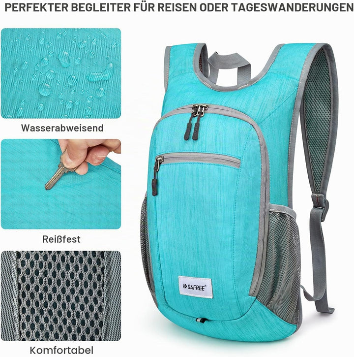 G4Free 10/15/20L Faltbarer Rucksack Klein, Wanderrucksack Leicht, Tagesrucksack Damen Herren für Wan