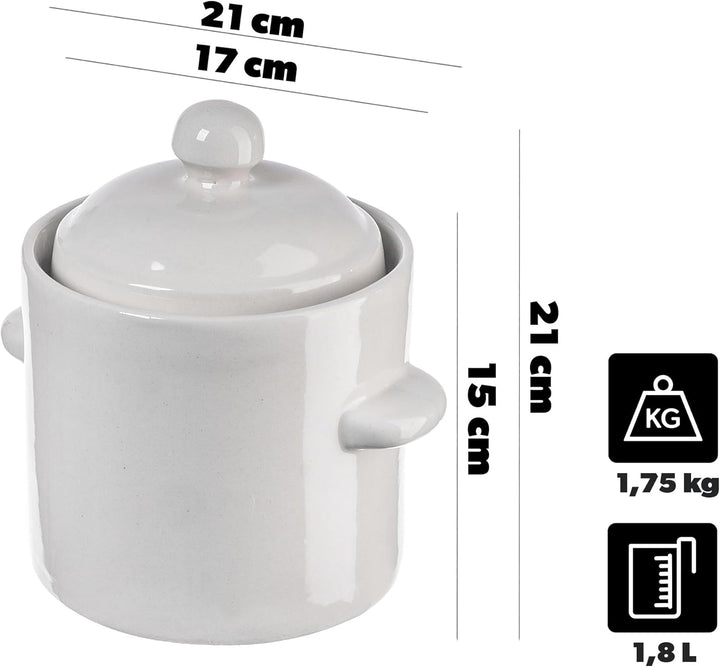 KADAX 1,8L Steinzeugtopf, Dichter Keramiktopf mit Deckel, Spülmaschinenfester Steinguttopf, handgefe
