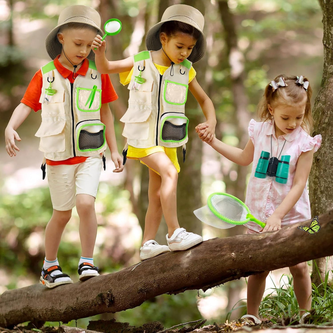 Forscherset für Kinder, Exploration Spielzeug mit Weste, Hut und Kindern Fernglas, Kindern Campingau