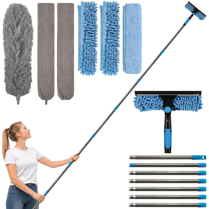 marysgift 2,9 M Teleskop Fensterwischer Abzieher Set, Staubwedel Teleskop,2 in 1 Teleskopstange Fens