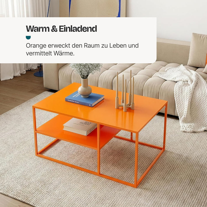 [en.casa] Couchtisch Solund Beistelltisch Metall Orange Wohnzimmertisch mit Stauraum 90 x 60 x 45 cm