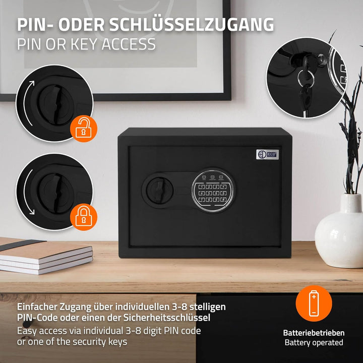 Safe Tresor 16L 35x25x25cm, stabiler Stahl, Wandtresor mit Sensorlicht & Digitale Tastatur für Schmu