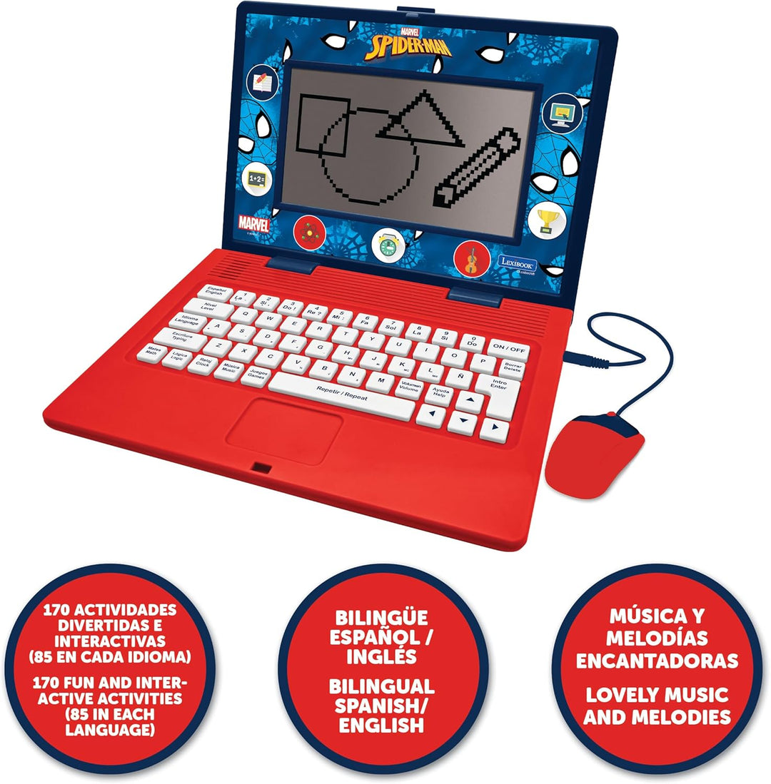 Lexibook, Spider-Man, zweisprachiger und pädagogischer Laptop Spanisch/Englisch, Spielzeug für Kinde